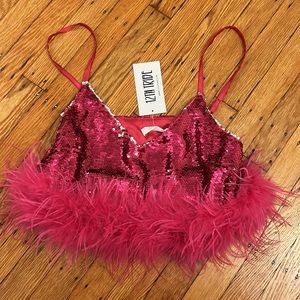 12th Tribe Darling Fuchsia Sequin Novelty Crop Top NWT